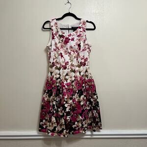 White House Black Market Purple And White Floral Sleeveless Dress Size 6